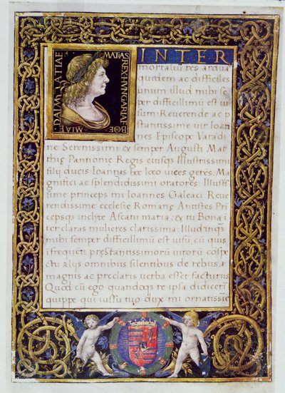 Page from a codex with a portrait of Matthias I Corvinus by Giovanni Ambrogio de Predis